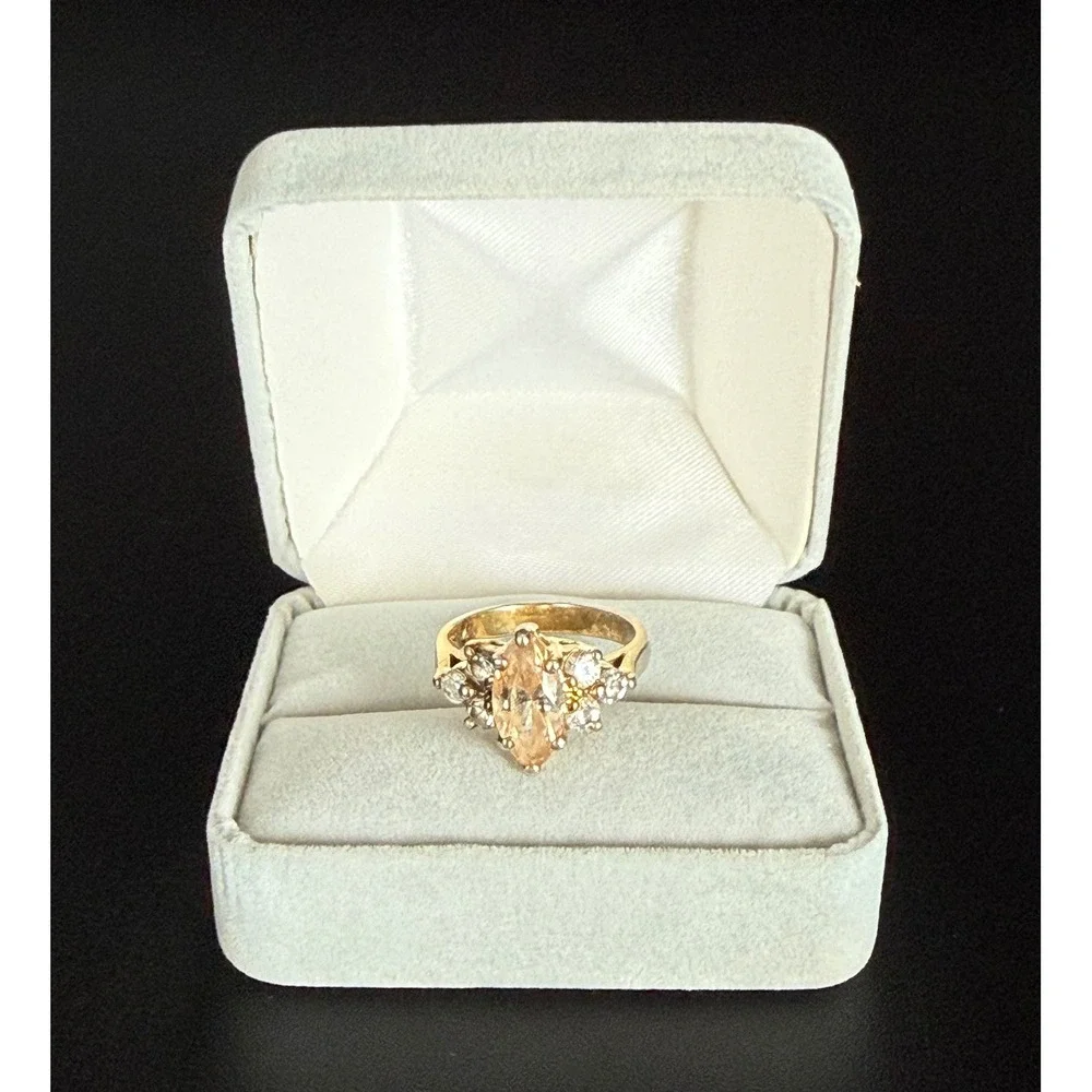 925 Sterling Silver Gold Tone Peach Marquise CZ Cluster Ring size 6 4g